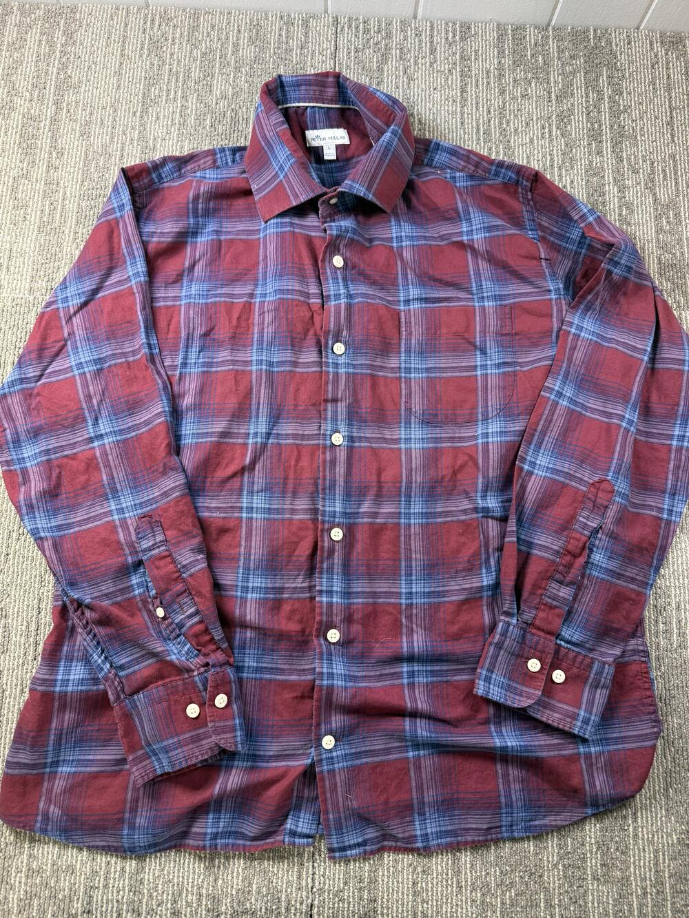 Peter Millar Shirt Mens Large Red Plaid Long Sleeve Button Up Casual Woven